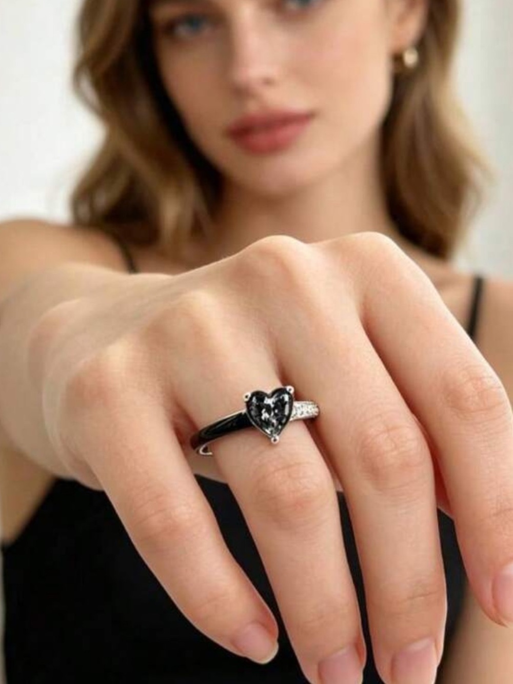 Heart Black Diamond Ring Pavé Band - Women Jewelry Love Me Until I'm Me
Again